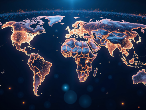 Global map with highlighted locations showing international business expansion
